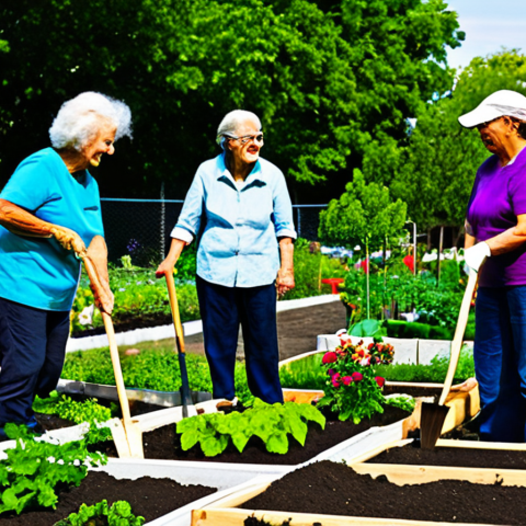주민 참여를 통한 지역 정체성 회복 - Community Garden**
"A vibrant community garden in a sunny urban neighborhood, with diverse neighbor...