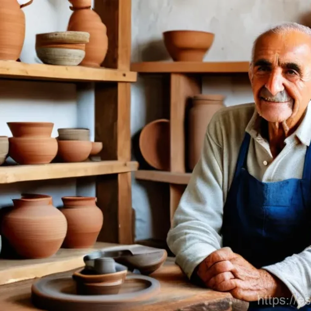 지역 정체성의 미래 전망 - **Prompt:** A detailed image of an elderly Spanish ceramic artisan in their authentic workshop. The ...