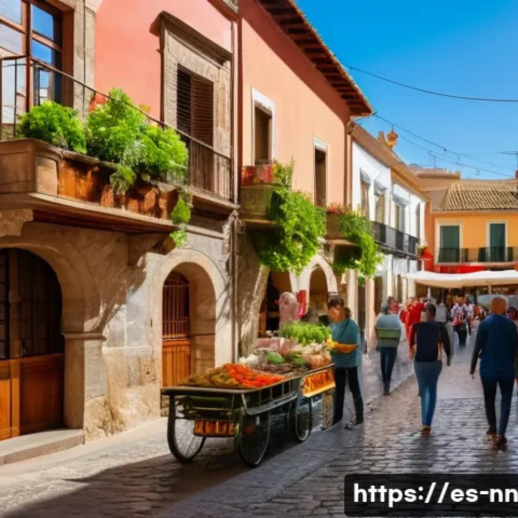 지역 정체성의 심리적 안정 효과 - A vibrant Spanish neighborhood street scene during a sunny afternoon, featuring local residents warm...