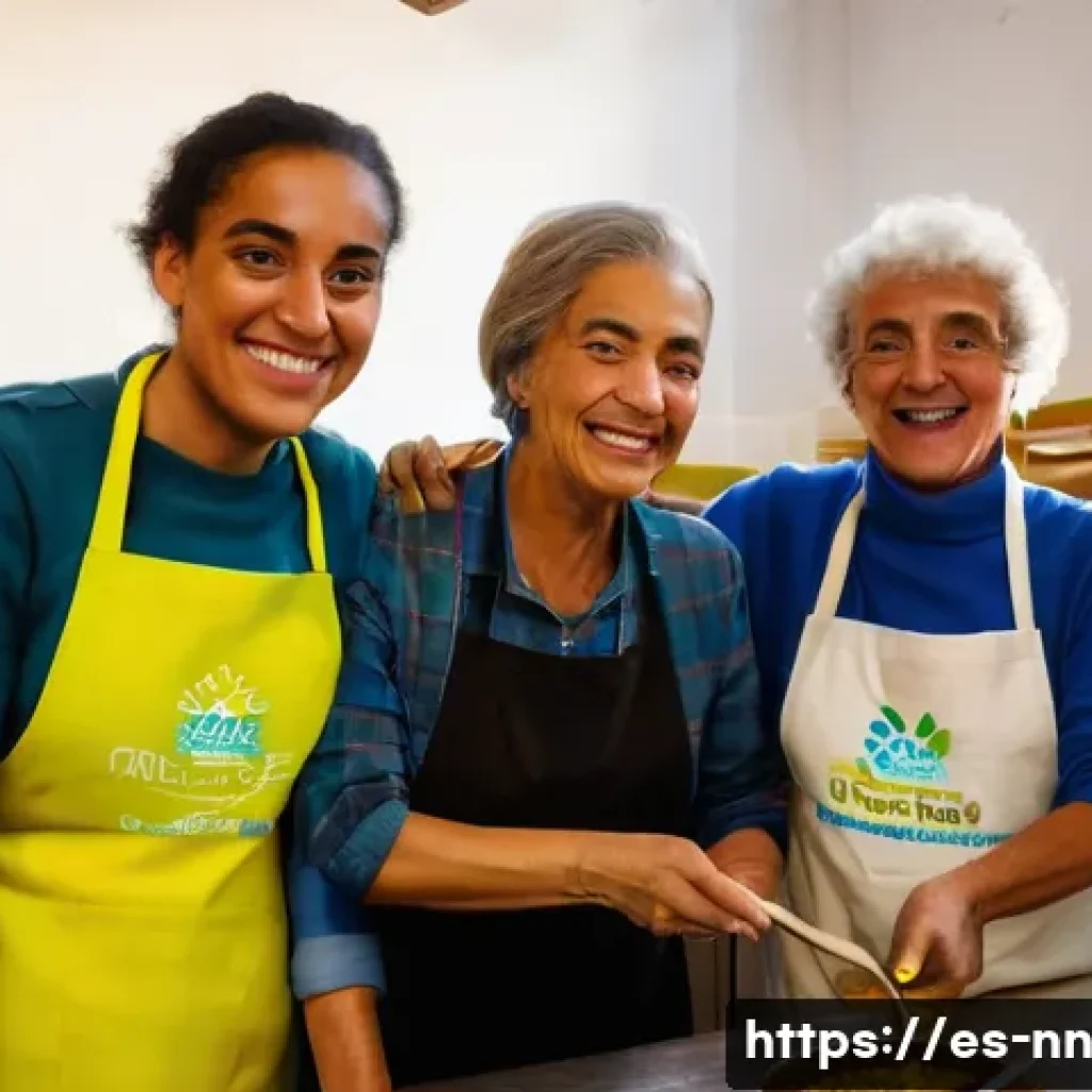 정체성 강화를 위한 지역 사회 봉사활동 - A diverse group of volunteers working together in a community soup kitchen in a vibrant urban neighb...