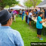 Home 21 정체성 강화를 위한 시민 참여의 중요성 - A vibrant community event in a lively Spanish-speaking neighborhood, featuring diverse groups of peo...