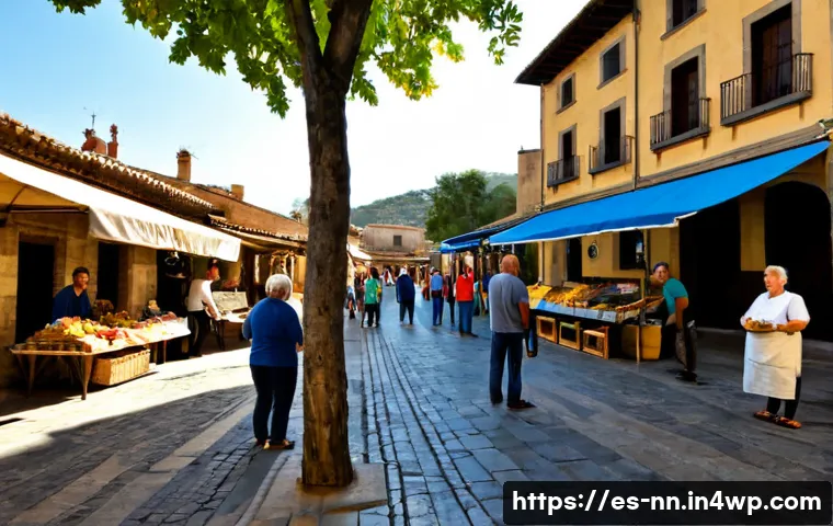 Home 17 현대 사회에서 지역 정체성의 역할 - Photorealistic wide-angle street scene in a historic Spanish-speaking town plaza, diverse local resi...